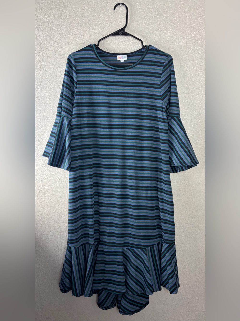 LuLaRoe Blue stripe Bell Sleeve midi Dress (L) NC0372